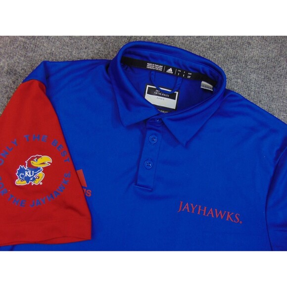 Kansas‎ Jayhawks Shirt Mens Small Blue Red Adidas Polo - Picture 1 of 9